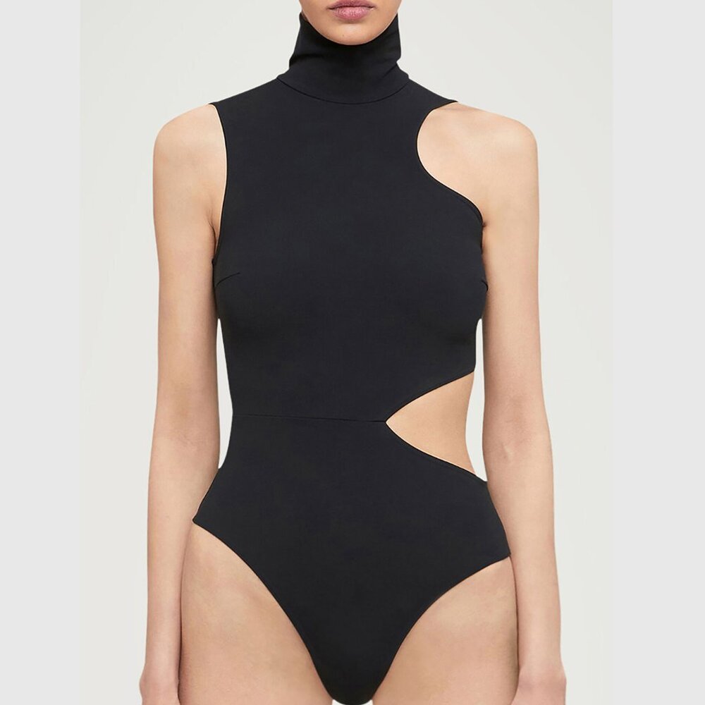 NIB Wolford Bodysuit - Warm Up Body Cut-Out Turtleneck in Black - Extra Small XS